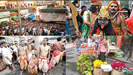 Another person was placed on the scaffold dressed as Shiva
