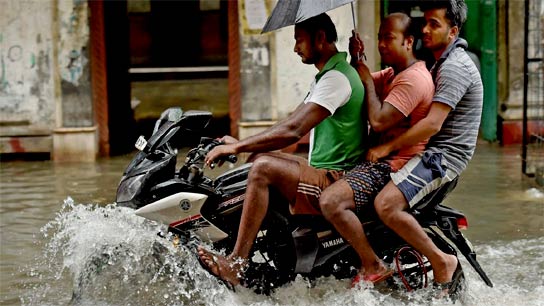 Traffic is disrupted due to waterlogging on the road