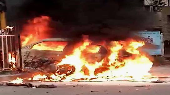 Car rams into roadside railings and burst into flames in Salt Lake