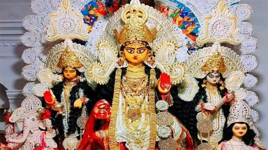 bonedi barir durga puja durga worshipped in form of abhaya at chowdhurybari