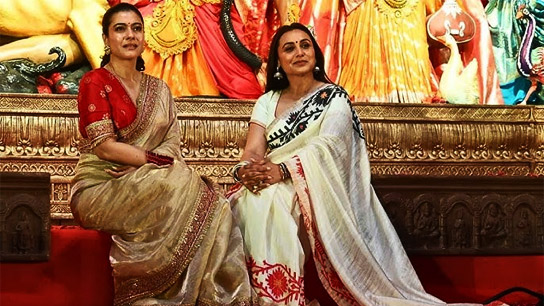 Rani mukherjee and kajol at their durga puja pandal