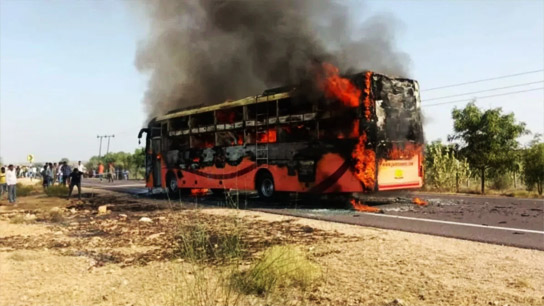 At least 19 people died in a fire in a bus in Jaisalmer, the Chief Minister expressed his condolences