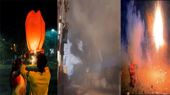 Not just in the city, fires have also occurred in the suburbs on the day of Kali Puja