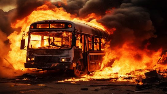 Fire breaks out in government bus near airport, entire bus gutted