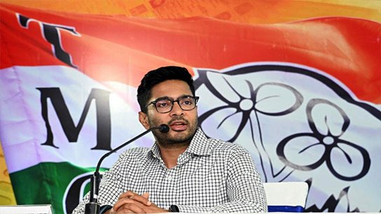Abhishek Banerjee at a press conference after meeting with the Election Commission