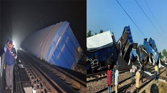 Train services disrupted after a goods train derails on Patna–Howrah main line in Bihar after a midnight accident