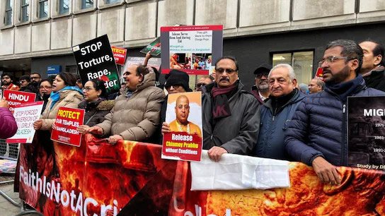 Protest in front of Bangladesh High Commission in London over attacks on Hindu community in Bangladesh