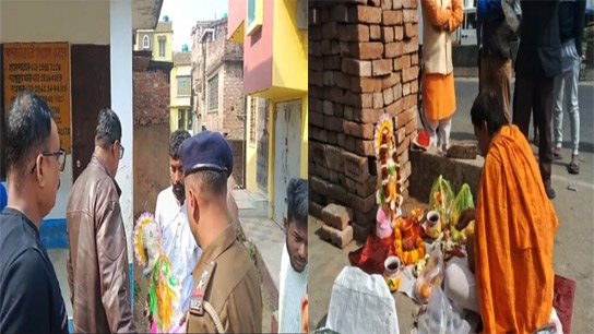 Saraswati puja on the footpath, students and common people could not perform it