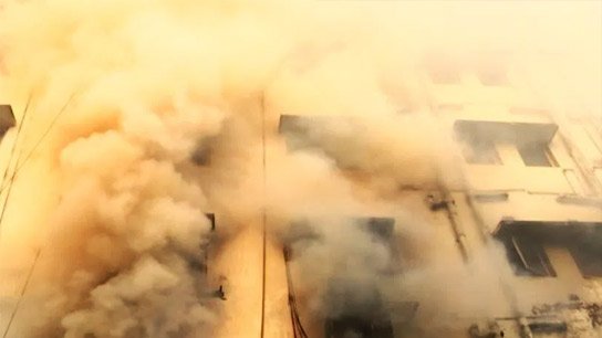 The Synergy Building in Thakdari is burning.