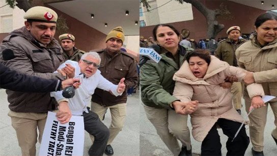 TMC MPs protest outside Shah's office in Delhi against ED raid on I-Pac, dragged away by police