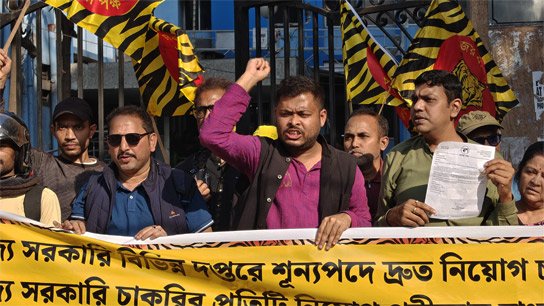 Protest and deputation at PSC demanding Bengali language mandatory in state government jobs including WBCS and quick and transparent recruitment to all vacant posts