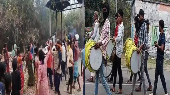 Grandchildren join in wild dance as grandfather's body is taken to the crematorium