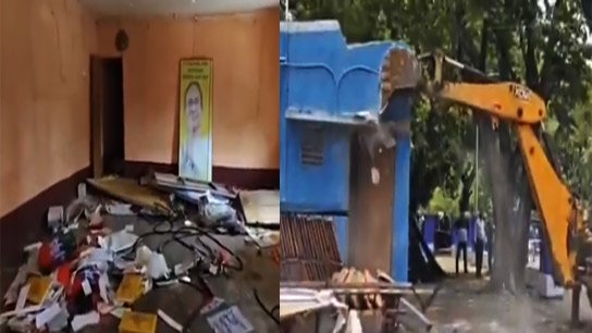 Asansol-TMC-Office Trinamool office occupied by steel factory land razed by bulldozer in Asansol