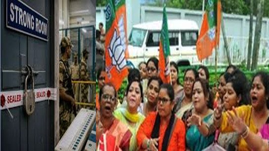 BJP also 'guards' EVMs, women workers 'guard' strongroom today