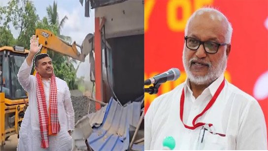 সিপিএমের এক নেতার দখল হয়ে যাওয়া জমিতে তৈরি করা দোকান ভাঙা হল বুলডোজারে