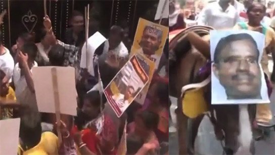Massive protest over picture of Entali MLA Sandipan plastered on donkey's face