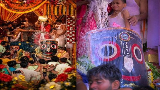 Jagannath Dev of Serampur Maheshwar, Hooghly bathed in 28 jugs of Ganga water and one and a half maunds of milk