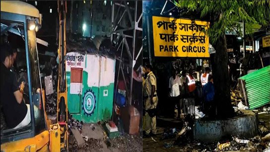 Midnight eviction drive at Park Circus station, bulldozers move on illegal shops