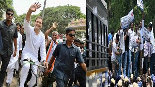 Rahul Gandhi takes to the streets demanding the resignation of the Education Minister