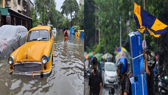 Kolkata waterlogged due to heavy rain car merged