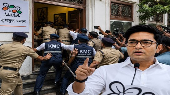 Suddenly, KMC stormed Abhishek's office, and the police also entered.