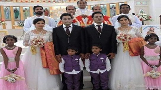 It's like a fair of twins, from bride and groom to priests, everyone associated with marriage is a twin!