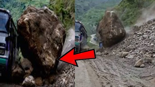 A huge rock fell on a bus in a landslide in Nepal, the bus was crushed