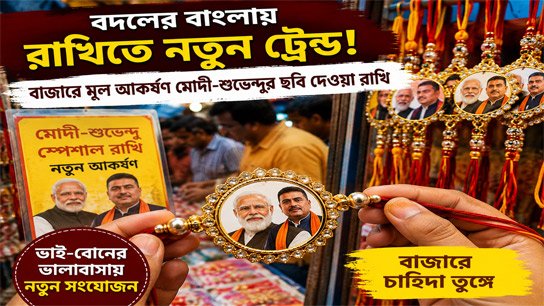 New trend in rakhi in Badal Bengal! Rakhi with Modi-Shubhendu's picture is the main attraction in the market