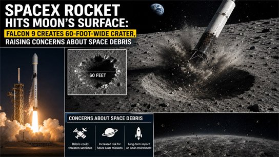 SpaceX rocket hits moon's surface: Falcon 9 creates 60-foot-wide crater, raising concerns about space debris