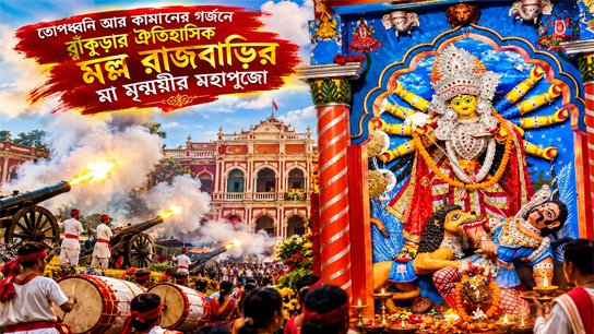 Mahapuja of Mother Mrinmayi at Bankura's historic Malla Rajbari amidst the sound of cannons and the roar of cannons