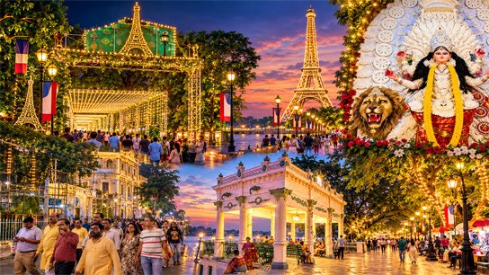 Strand Road gets a touch of Paris! Rob Chandannagar is decorated ahead of Puja