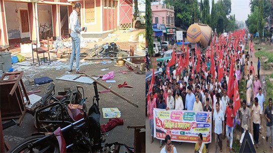 BJP's bike gang vandalizes CPM office on Chandrakona Road