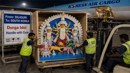 From Siliguri to faraway South Korea, Maa Durga: Self-taught artist Sanjeev Sahar's fiber idol travels abroad