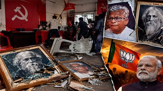 Riot at CPM party office in Goghat, pictures of Rabindranath Tagore and Buddha destroyed; BJP in the dock