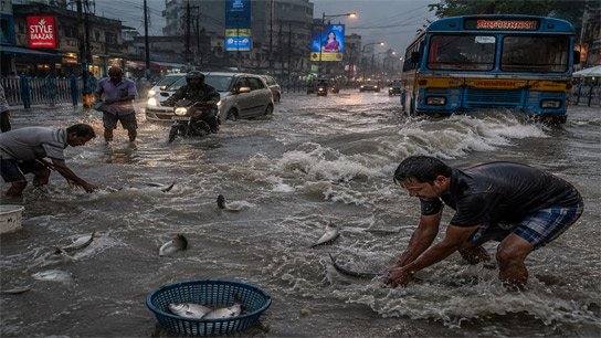 Waves in Patuli are now higher than in Digha; Bata fish is being caught on the road too! Disaster is expected to increase in the next 3 to 6 hours