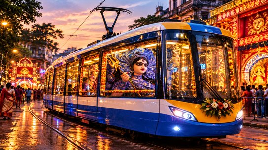 This time, take the Puja Parikrama in an AC tram