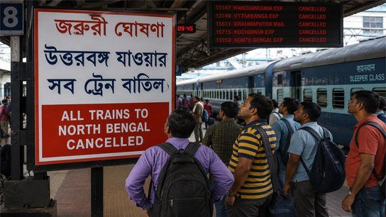 Rail services disrupted by landslide in Farakka: Several trains bound for North Bengal, including Darjeeling Mail, cancelled tonight, passengers suffer