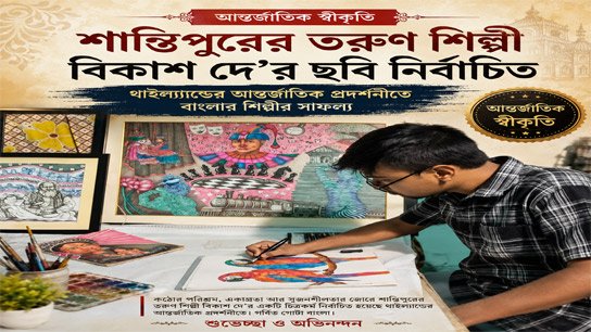 Shantipur's young artist Vikas's paintings have been selected for an international exhibition in Thailand