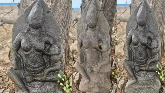 Archaeological discovery in Adilabad on the eve of the festival: Rare 12th century sculpture of 'Maa Parvati and Bal Ganesh' found