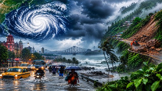 Strong low pressure area in Bay of Bengal; Heavy rain forecast across Bengal, risk of landslides in mountains