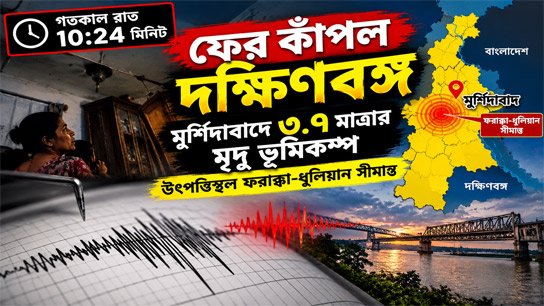 South Bengal trembles again; 3.7 magnitude earthquake hits Murshidabad, epicenter is Farakka-Dhulian border