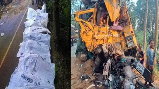 Tragic road accident in Natore, Bangladesh; Passenger bus and sand-laden truck collide head-on
