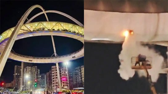 Fireworks at New Town's hanging restaurant
