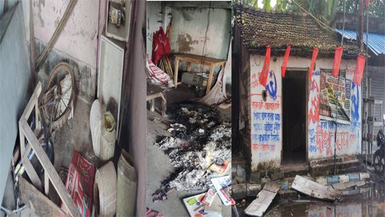 CPI(M) party office vandalized and set on fire in late night at 51-year-old Chaubaga party office of Dhapa Bypass Area Committee ward 108; BJP accused