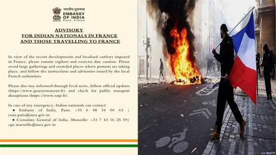 Unrest in France is increasing; New Delhi issues guidelines for Indians abroad