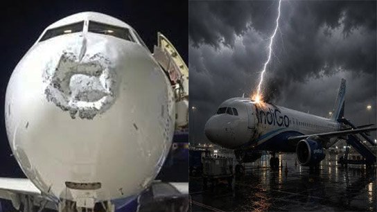 Lightning strikes IndiGo plane in mid-air, front part twisted