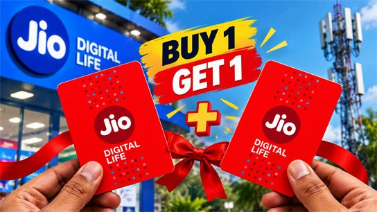Buy one get one free JIO BUY 1 GET 1 offer! Recharge and get another month completely free