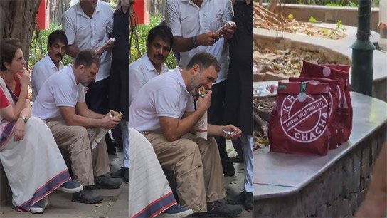 Rahul Gandhi bites chicken roll during Delhi protest! Video sparks controversy as it goes viral